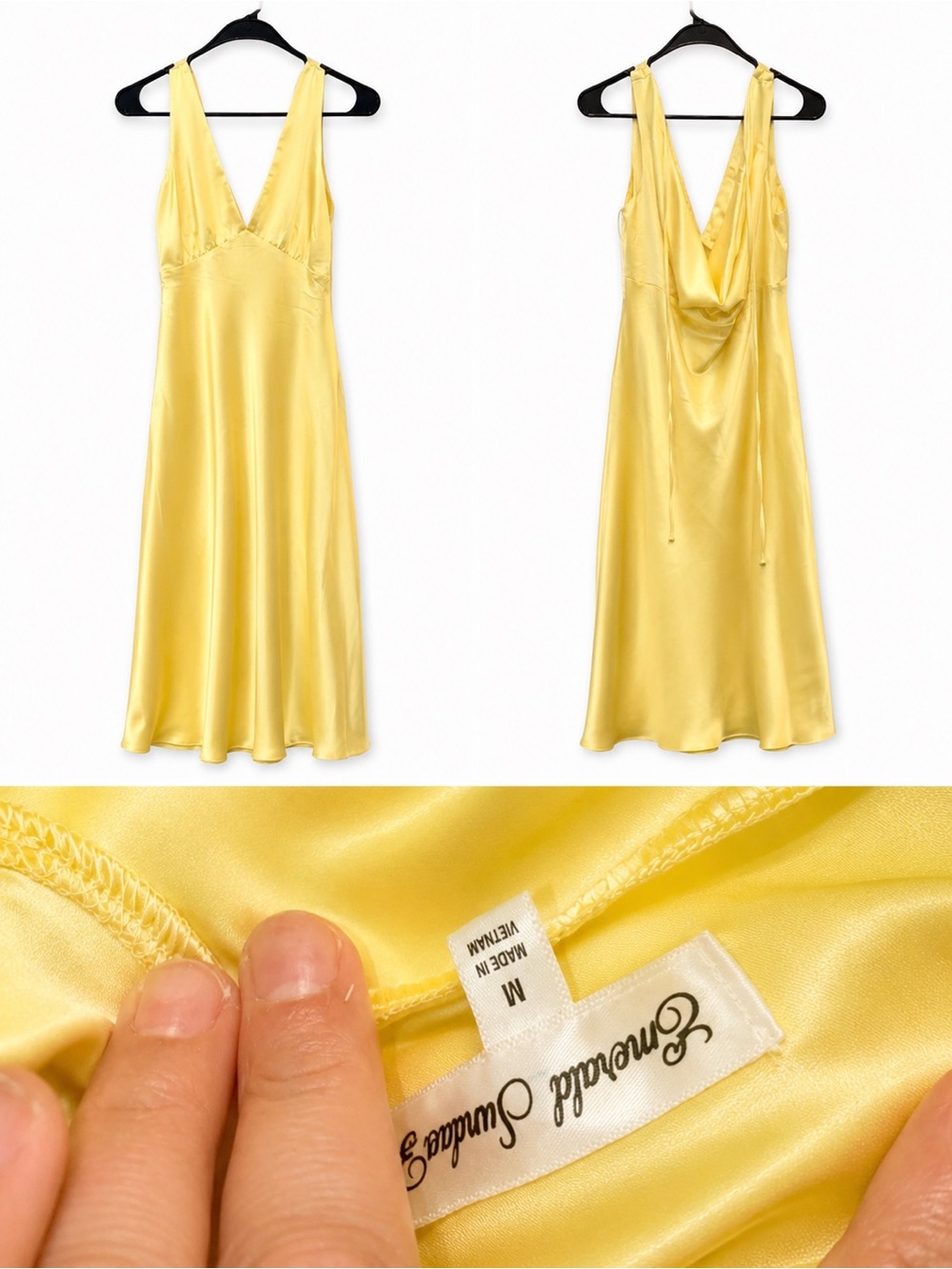 Emerald Sundae Yellow Satin Slip Dress with V-Neck